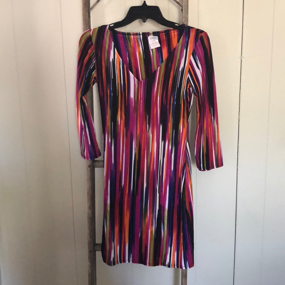 COLORFUL LONG SLEEVED CHARMING CHARLIE DRESS SMALL